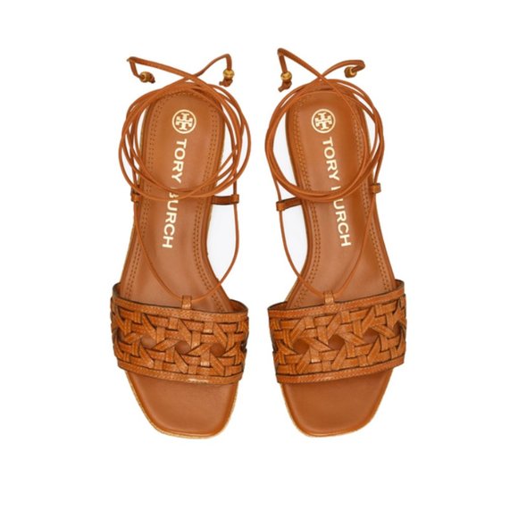 NEW Tory Burch Size 10 Women's Basket-Weave Espadrille Sandals - Aged Camello - Picture 2 of 5